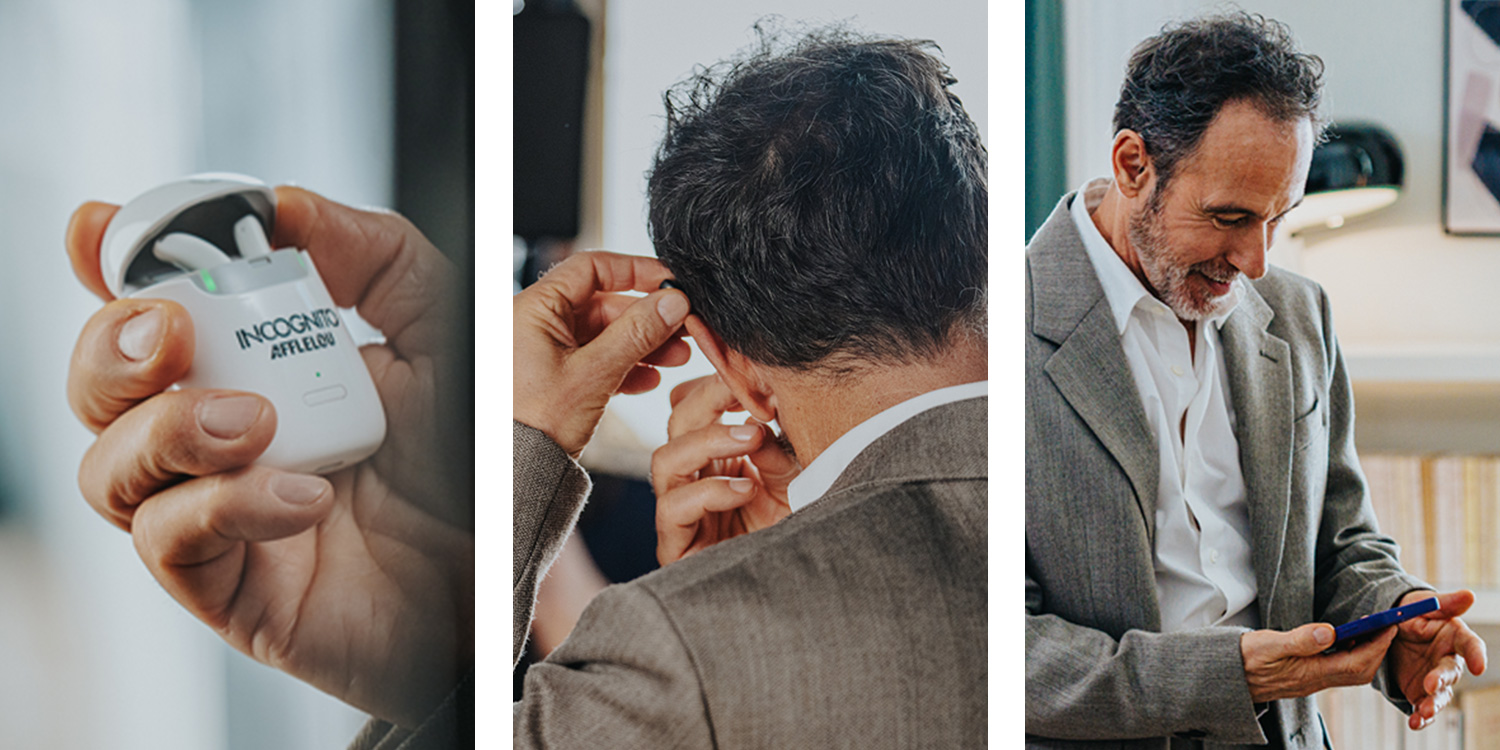 Hombre utilizando un audífono